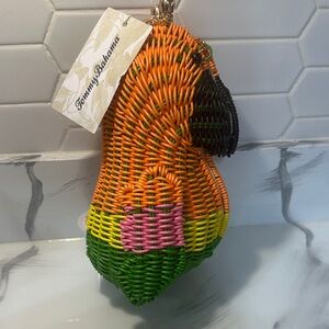 Tommy Bahama Woven Parrot Keychain in Orange, Green, Pink, Yellow, Black